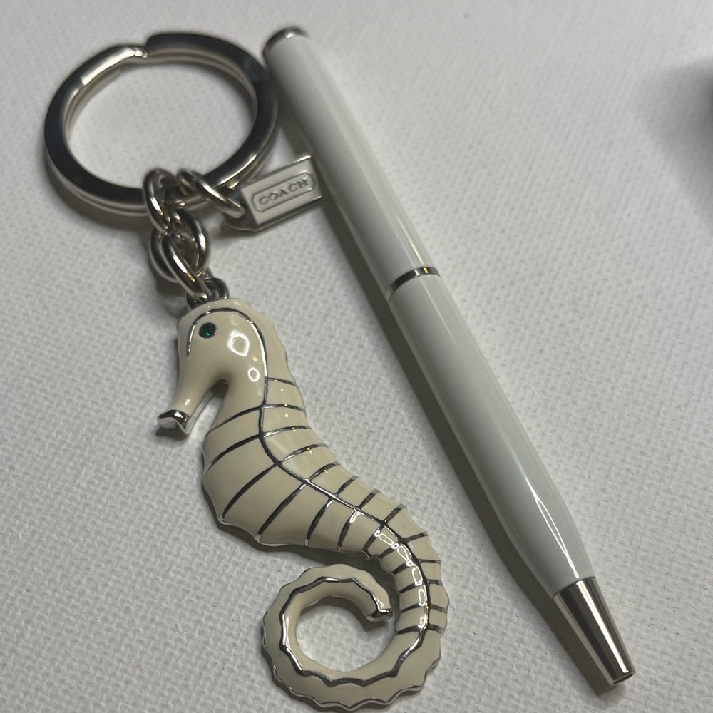 Coach White Seahorse Keychain and White Coach Pen